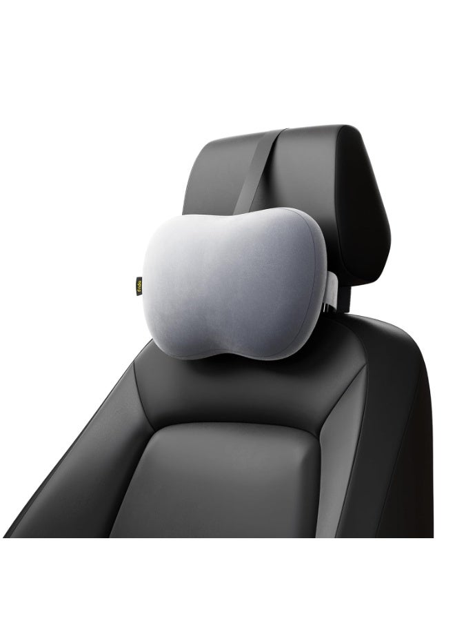 Premium Compact Memory Foam Car Neck Pillow - Ergonomic Neck & Shoulder Strain Relief Cushion - Ultra-Soft Breathable Microfiber Velvet Cover - High-Density Car Seat Neck Rest - Grey - Image 1